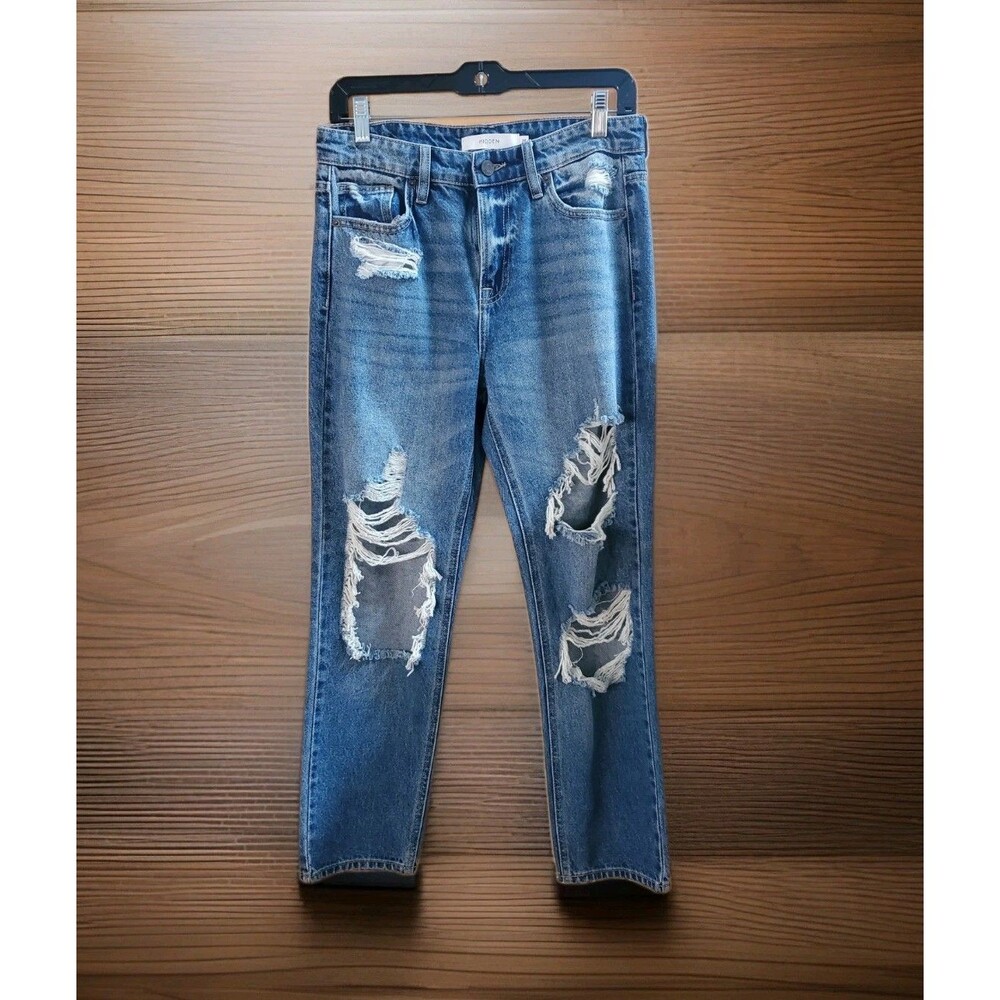 Hidden Jeans Womens 26 Distressed Blue Straight Leg Medium Wash US Size 2 / 4
